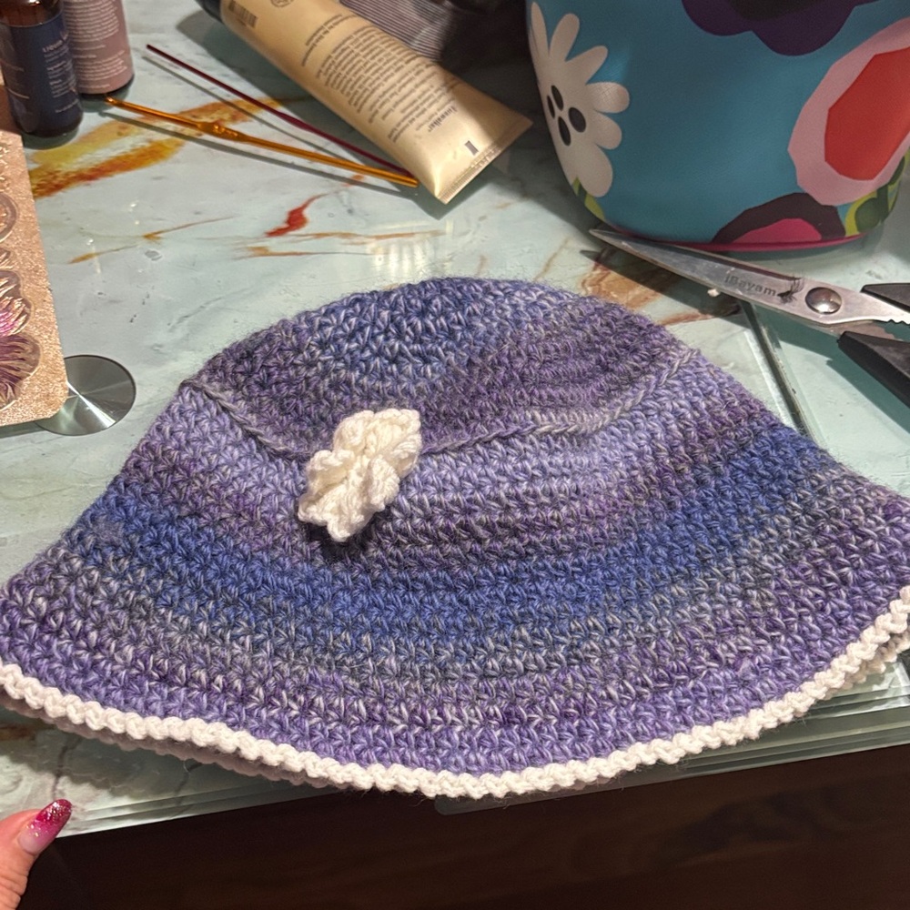 Purple and White Crochet Hat